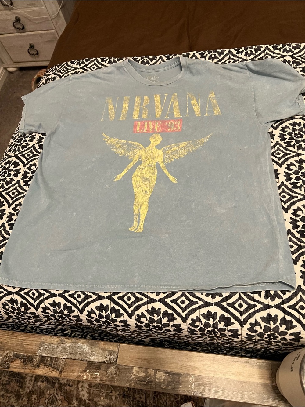 NIRVANA Light Blue Tee with Yellow Angel Print